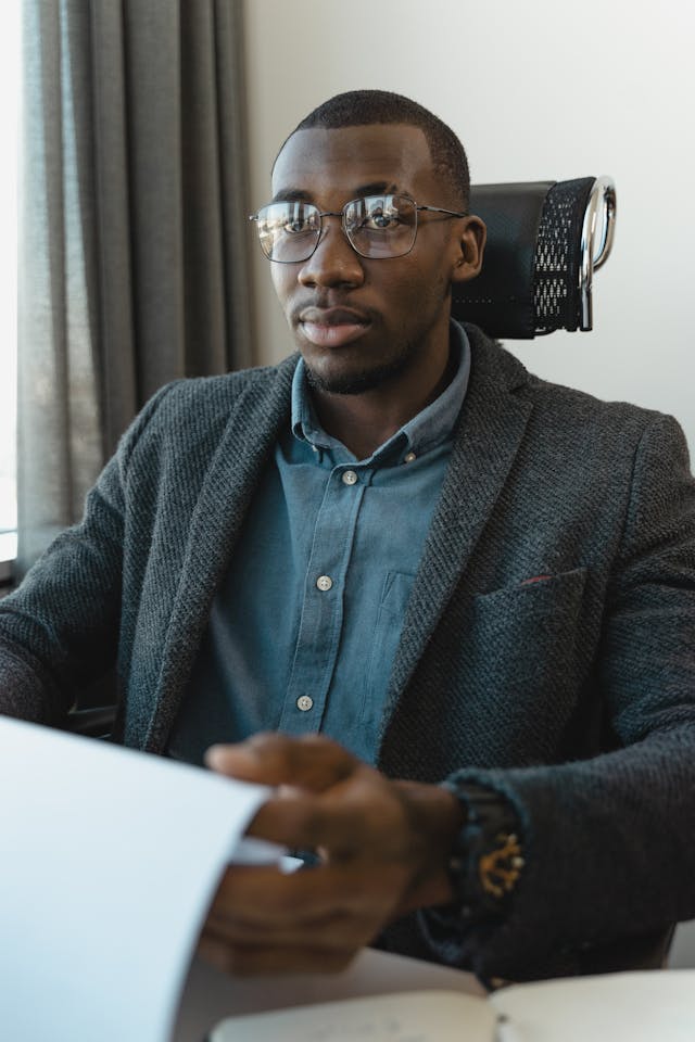 a business person sitting at their desk
