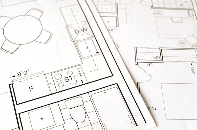 homes blueprint in black and white