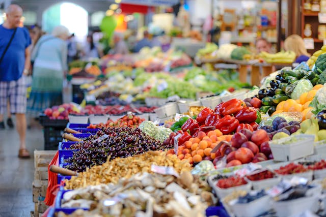 a close-up on produce at a market